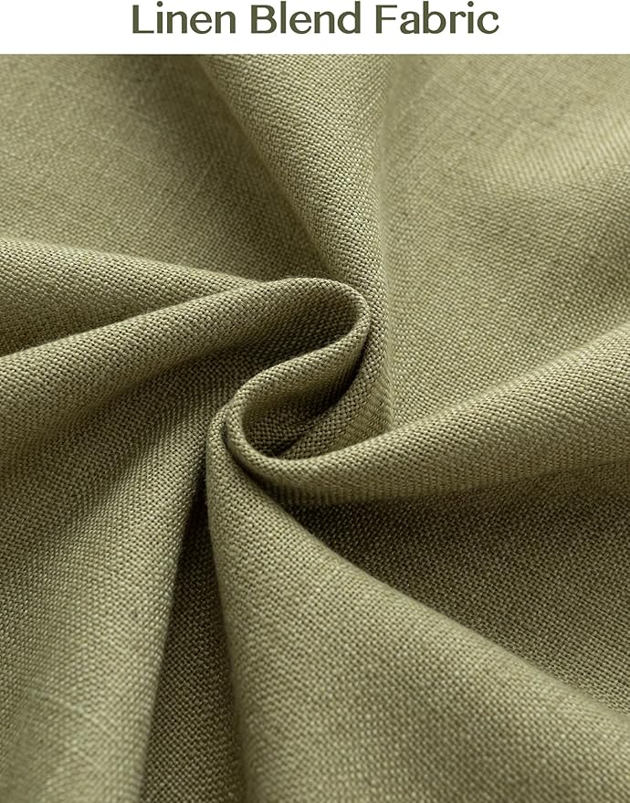 Liz Pinch Pleated Linen Curtains Light Filtering Curtains for Living Room, Farmhouse Window Curtains for Bedroom, Modern Drapes with Hooks and Rings, 90 Inches Long, Olive Green, 2 Panels Set