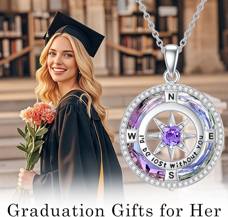 TOUPOP Necklace Gifts for Wife Compass Jewelry Women Anniversary Girlfriend Birthday Gift for Her Valentines I'd be Lost without You Sterling Silver Birthstone Necklaces