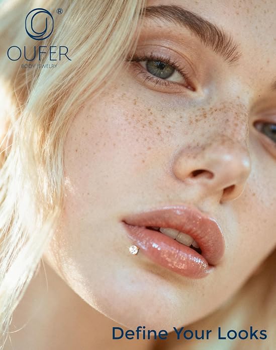 OUFER 18G 6/7/8MM Flat Back Cartilage EarRings-3PCS Gold Titanium Extended Internally Threaded Lip Piercing 2/3/4MM Round Clear CZ Helix Piercing Jewelry