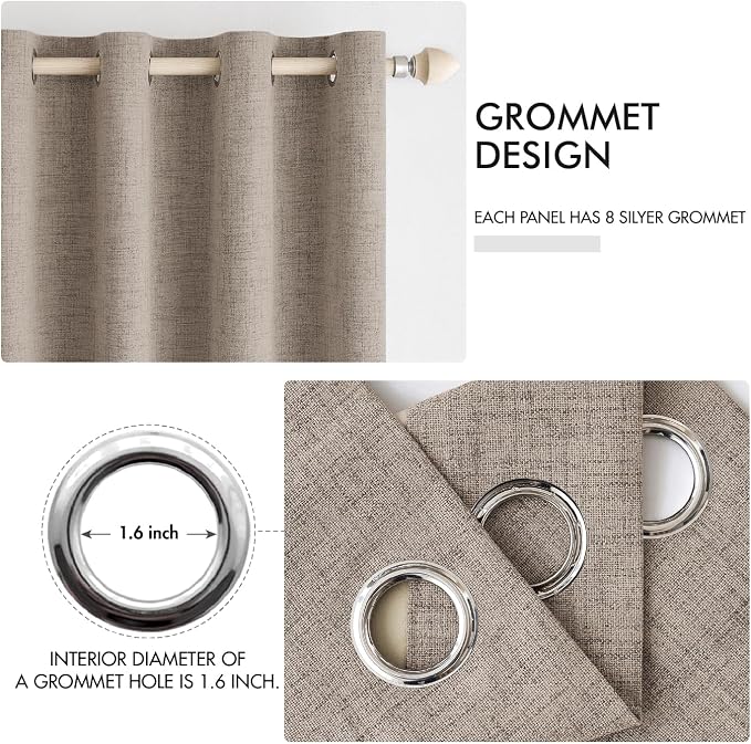 MIULEE 100% Blackout Linen Textured Curtains for Bedroom Solid Thermal Insulated Linen Grommet Room Darkening Curtains & Drapes Luxury Decor for Living Room 52 x 84 Inch (2 Panels)