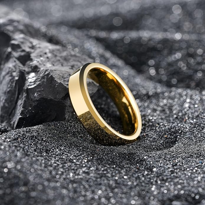 King Will Tungsten Carbide Wedding Band for Men Women-4/6/8mm Width 14K Gold Plated Tungsten Wedding Ring Matte Brushed & High Polished Style Comfort Fit Wedding Band Size 6-14