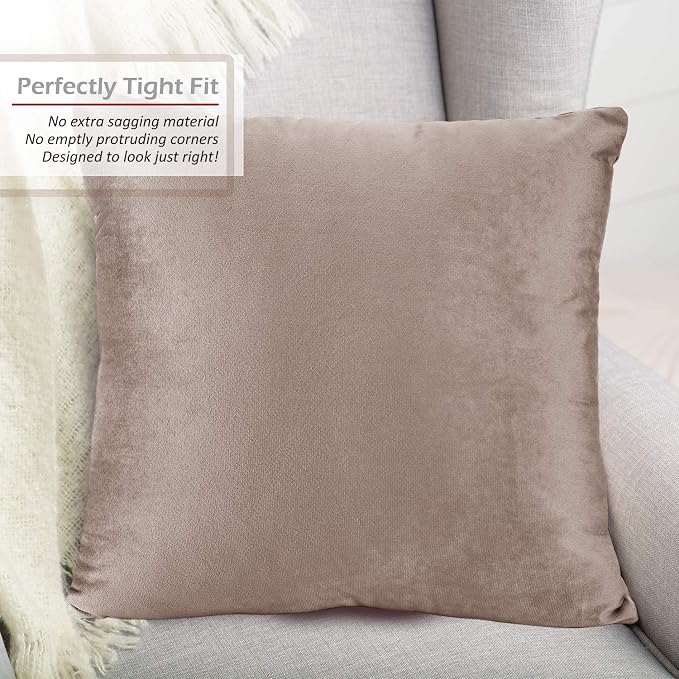 Nestl Throw Euro Pillow Covers, Cozy Velvet Decorative Pillow Covers 26 x 26 Inches, Soft Solid Couch Pillow Case for Sofa, Bed and Car, Set of 2 - Taupe Sand