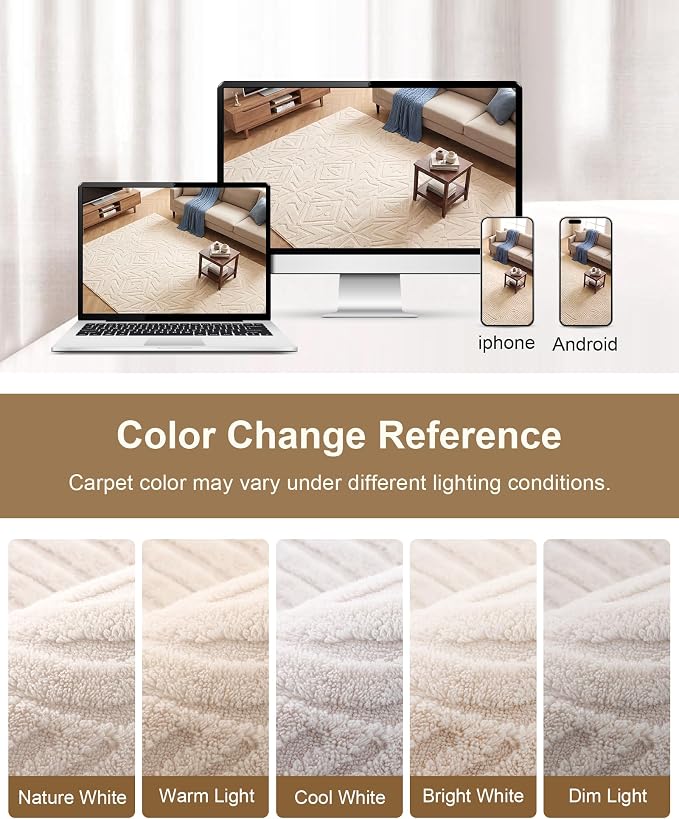 Carvapet 6x9 Area Rug - Beige Modern Kaleidoscope 3D High Low Pile Texture Floor Carpet, Luxurious Washable Soft Plush Rug with Skid-Resistant Backing for Living Room Dining Room