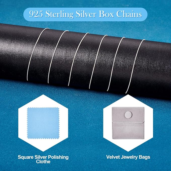 Elecrelive 925 Sterling Silver Box Chains 0.5mm Wide Thin Necklace Link Chains Permanent Jewelry for Men Women Necklace Bracelet DIY Making