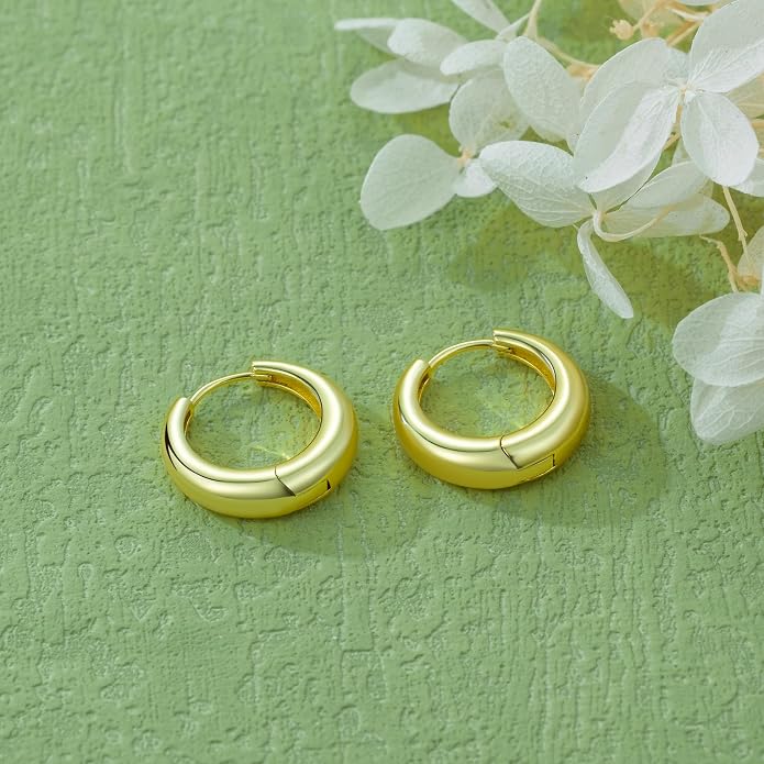 Gold Hoops Earrings for Women 14K Gold Earrings for Women Chunky Golden Hoop Earring for Womens Hoops Simple yet Distinctive Teardrop Silhouette Womens Hoop Earring15/20MM