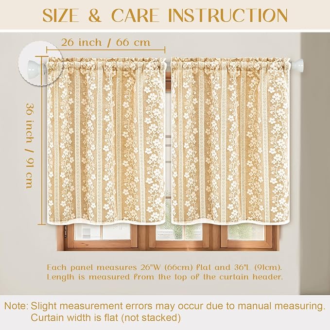 ASPMIZ Linen Kitchen Curtains Double Layer Kitchen Window Curtains Over Sink 36 Inch Mustard Yellow Tier Curtain Light Filtering Rod Pocket Cafe Curtain Short Window Treatments with 2 Tiebacks, 26x36