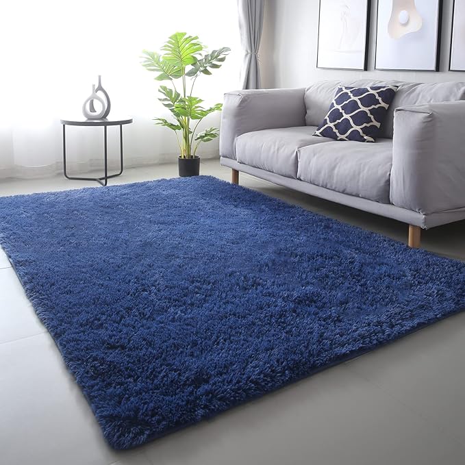 Blue Area Rug 7x10 Living Room - Fluffy Soft Carpet | Cloud-Soft Comfort: Microfiber Memory Foam Layers Cradle Every Step - Cozy Warmth Your Whole Family Will Sink Into Daily