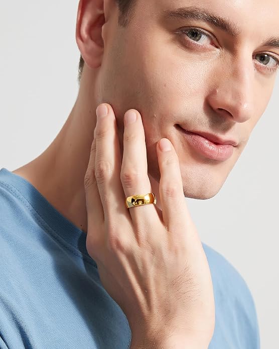 TIGRADE Titanium Ring 2mm 4mm 6mm 8mm 18k Gold Plated Wedding Band in Comfort Fit Dome Polished for Men Women Size 3-14