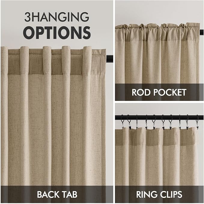 MIULEE Non-See-Through Privacy Linen Curtains 52W x 96L Inch Copper Brown | 2 Panels, Light Filtering, Semi Sheer Window Curtains, Farmhouse Textured, Back Tab Drapes for Bedroom Living Room