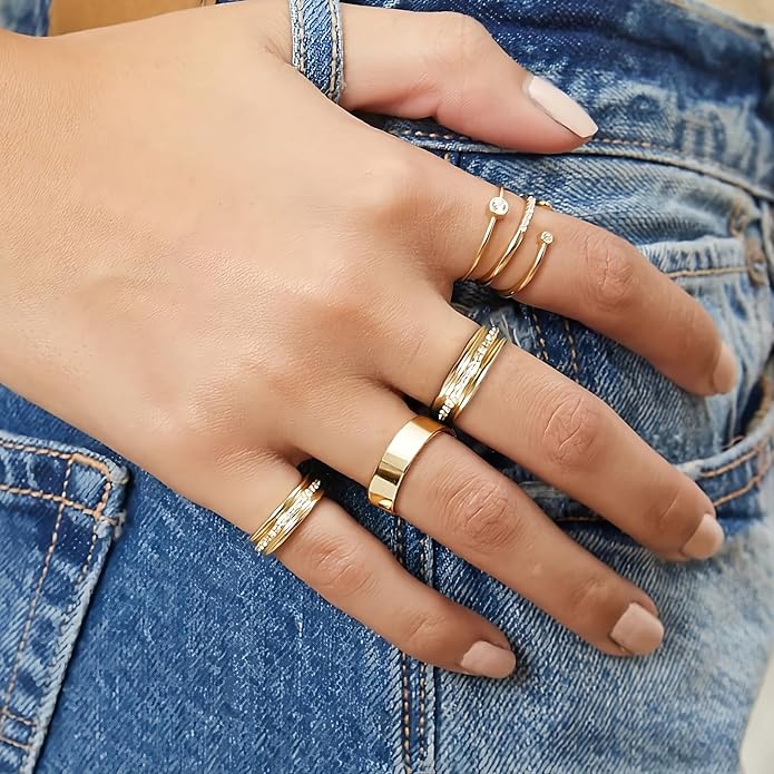 NOKMIT 5mm 14K Gold Filled Rings for Women Girls Dainty Thick Wedding Band Couple Anniversary Engagement Thumb Ring Gifts High Polished Plain Flat Cigar Band Tarnish Resistant Comfort Fit Size 4 to 11