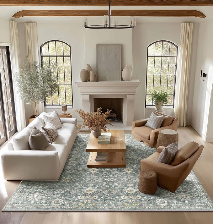 Washable Rugs for Living Room: 10x14 Area Rugs for Bedroom Ultra Soft Non-Slip Stain Resistant Vintage Boho Large Carpet for High-Traffic Dining Room - Farmhouse Decor