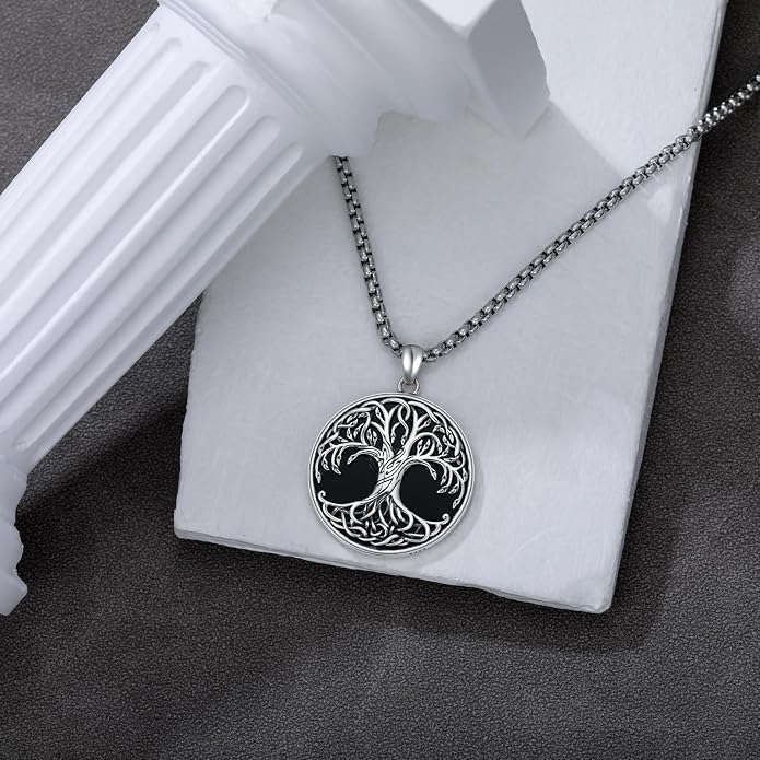 Tree of Life Necklace 925 Sterling Silver Round Tree of Life Pendant Jewelry for Men Women, w/Stainless Steel Chain 22''+2''