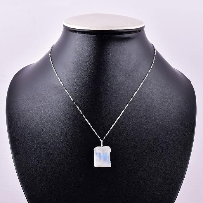 Raw Gemstone Dainty Pendant Necklace for Women, Trendy Healing Chakra Crystal, Birthstone Handmade 925 Sterling Silver Adjustable 18 inch Chain Jewelry, Birthday Gifts