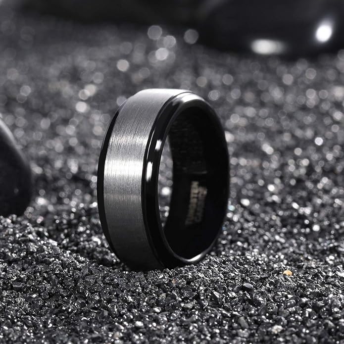 TRUMIUM 4mm 6mm 8mm Tungsten Rings for Men Women Silver Blue Rose Gold Plated Black Tungsten Wedding Band Matte Brushed Finish Comfort Fit Size 4-15