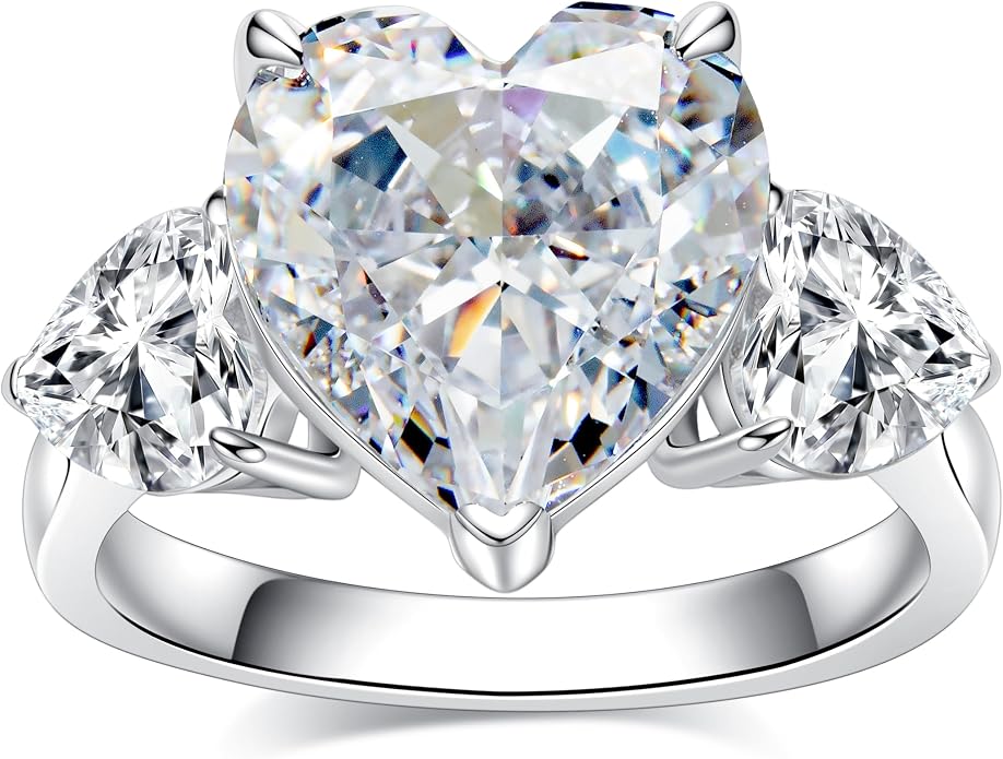 3ct-7ct Cubic Zirconia 3 Stones Engagement Rings 5A Grade Simulated Diamond Cushion Cut/Emerald Cut/Asscher Cut/Heart Cut CZ Anniversary Promise Wedding Rings for Women