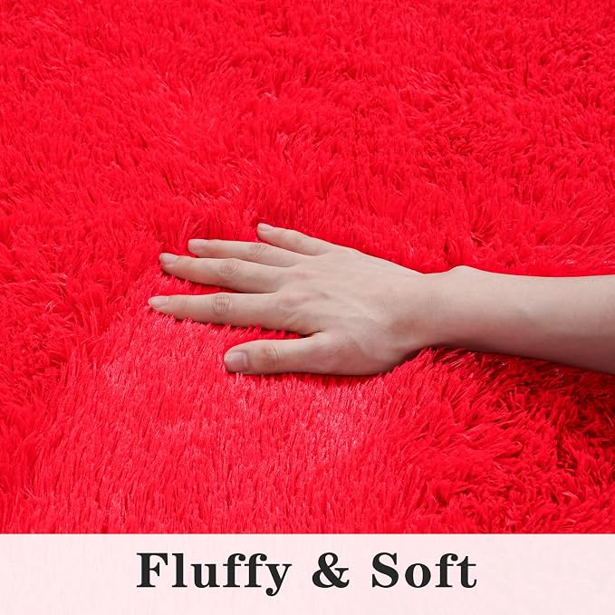 Dssimo Red Fluffy Rugs for Living Room Bedroom, 8x10 Shaggy Area Rug | Large Upgrade Non-Slip Burgundy Rug for Kids,Girls Boys and Teens Deco Christmas Aesthetic for Dorm Nursery Classroom