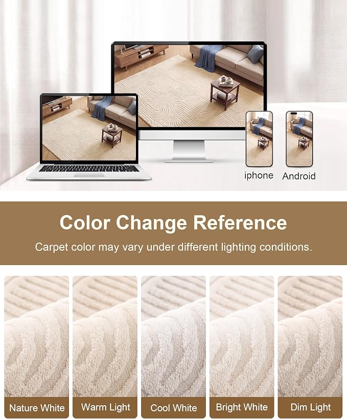 Carvapet 5x7 Area Rug - Beige Modern Geometric Maze 3D High Low Pile Texture Floor Carpet, Washable Soft Plush Velvet Rug with Skid-Resistant Backing for Living Room Bedroom