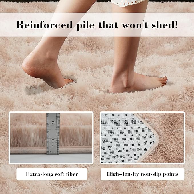 Fluffy Rug Shag Area Rug, Mottling Beige 5x8 Area Rugs for Bedroom, Small Bedside Rug, Soft Fluffy Shag Entryway Throw Rugs for Living Room Bedroom Room Home Decor