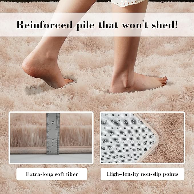 yongyangjuxin Fluffy Rug Shag Area Rug, Mottling Beige 10x14 Area Rugs for Bedroom, Super Soft Shag Rugs for Living Room Bedroom Room Home Decor, Upgrade Anti-Skid Rectangular Fuzzy Rug
