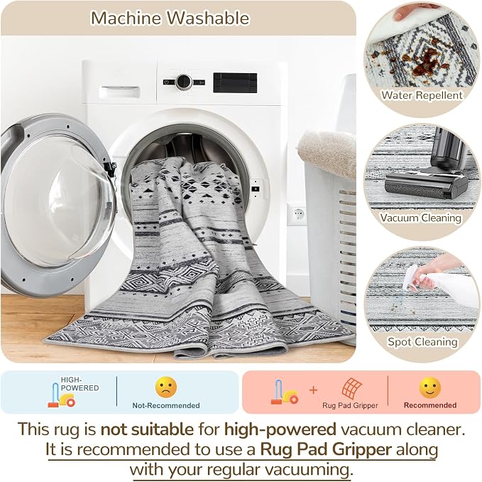 BESTSWEETIE 3x5 Area Rugs for Living Room Washable Moroccan Farmhouse Neutral Geometric Low Pile Non-Slip Soft Print Pattern Rug for Bedroom Kitchen Dining Room Entryway Grey/Black/Navy