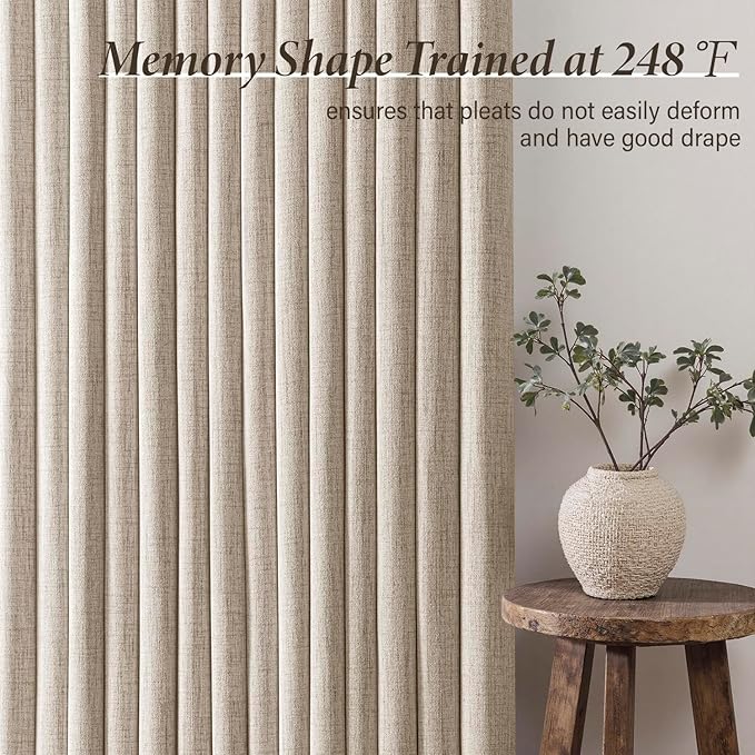 MIULEE Pinch Pleated Thick Linen Curtains 84 Inch 4 Panels Set Back Tab Memory Trained Pinch Pleat Semi Sheer Light Filtering Privacy Let Light in Window Drapes for Living Room Bedroom Burlywood Birch
