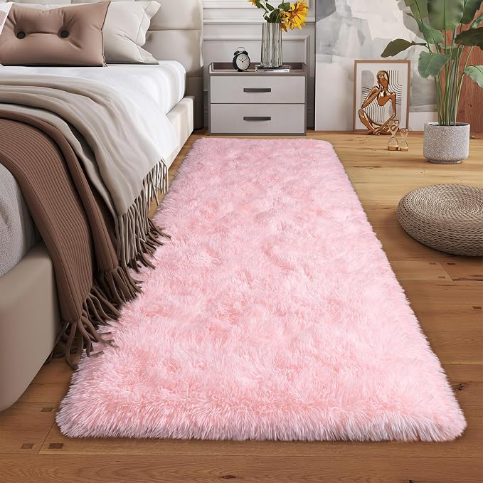 Dssimo 2x6 Pink Runner Rug for Bedroom Hallway Living Room | Soft Fluffy Shag Upgrade Non-Slip Carpet for Kids, Girls and Teens Room Decorations for Living Room Dorm Nursery Classroom