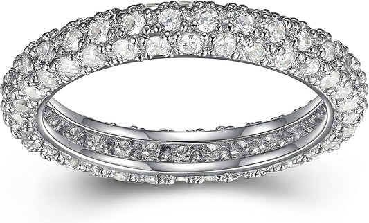 MORGAN & PAIGE .925 Sterling Silver Rhodium Plated Cubic Zirconia Pavé Eternity Ring for Women - Sterling Silver Rings Women, Cubic Zirconia Wedding Band for Her, Hypoallergenic Jewelry, Sizes 6-9