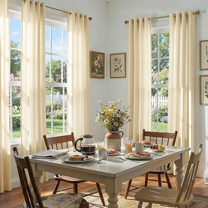 jinchan Linen Curtains 96 inch Yellow Stripe on White Grommet 2 Panels | Curtains for Living Room Bedroom,Ticking Vertical Stripe Pattern,Modern Farmhouse Drapes, Window Treatment,Light Filtering