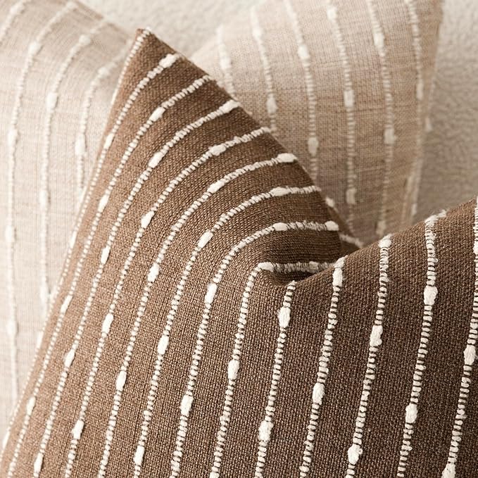 Foindtower Pack of 2 Decorative Jacquard Boucle Throw Pillow Covers Accent Textured Striped Pillowcases Cozy Modern Cushion for Couch Sofa Bedroom Living Room Home Decor 18x18 Inch Brown