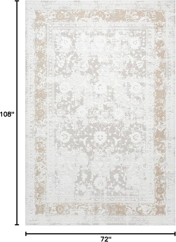 Amber Traditional Floral Area Rug for Living Room, 6x9 Vintage Persian-Inspired Cream Neutral Rug, Medium Pile Stain Resistant Carpet for Bedroom, Dining Room or Kitchen (6' x 9', Cream)