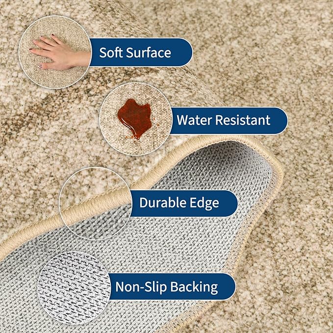 GarveeHome Scalloped Washable Rugs 8x10 Area Rugs for Living Room Modern Non Slip Throw Rugs Large Rug for Bedroom Low Pile Non Shedding Stain Resistant Carpet for Dining Room 8 ft x10 ft Jute