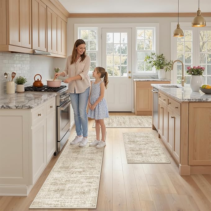 Kitchen Rugs Sets of 3, 2x3 2x4 2x5 Rug Runner,Brown | 3 Piece Washable Rug for Hallway,Entryway,Bedroom,Dining Room,Thin,Soft Runner Rug,Stain Resistant Indoor Carpet,Non Slip