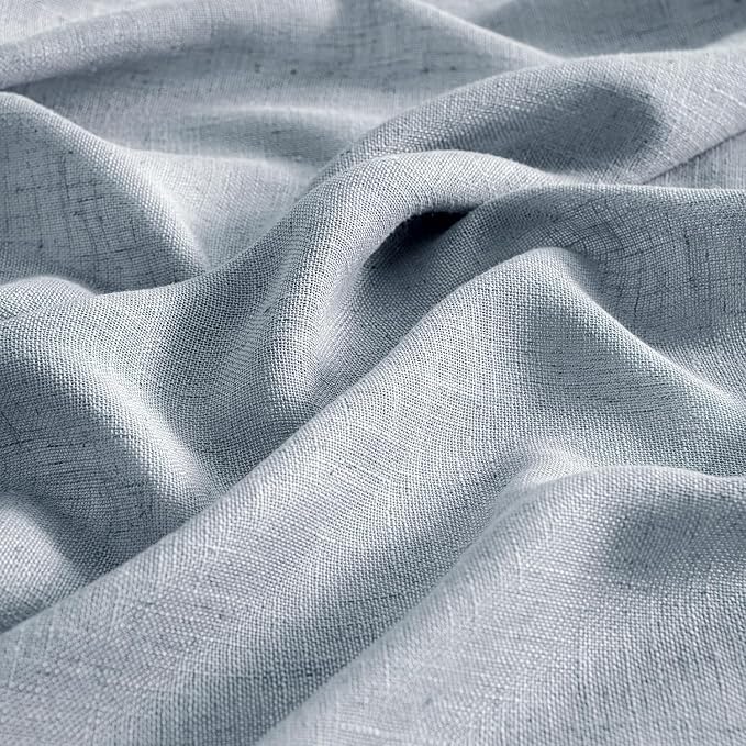 MIULEE Chambray Blue Linen Curtains 54 Inch Length 2 Panels for Bedroom Living Room, Soft Linen Textured Window Drapes Semi Sheer Light Filtering Back Tab Rod Pocket Farmhouse Modern Burlap Look Decor