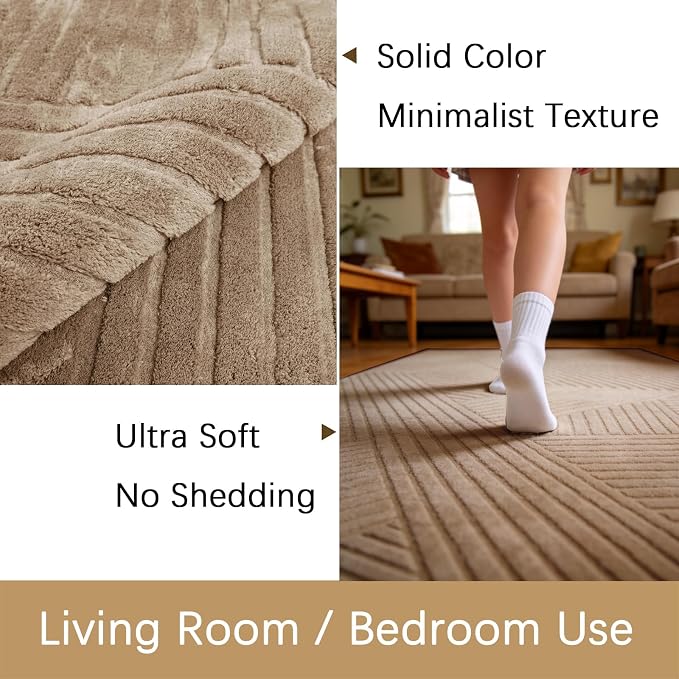 Brown 5x7 Geometric Rug for Living Room Bedroom, Washable | Fluffy High-Low Pile Textured Rug with Modern Geometric Pattern, Ultra Soft Boho Carpet for Nursery, Kids Room, Home Office