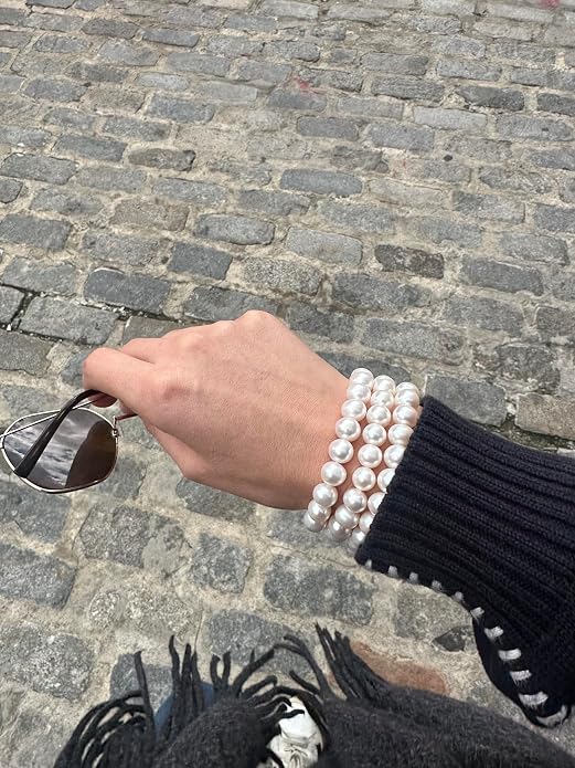 Freshwater Cultured Pearls White, Pink, Peach or Gray 7'' Classic Stretch Strand Pearls Bracelet Jewelry for Women (Choice of Size and Colors)
