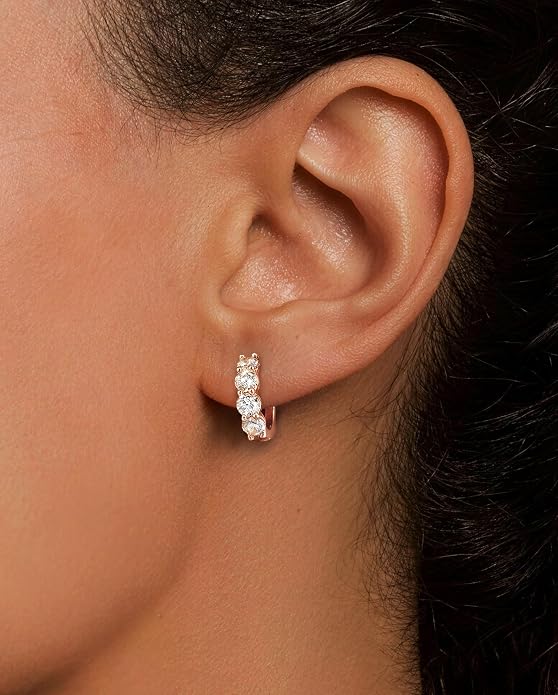 ASHINE 14k Gold Plated Huggie Earrings for Women, Small Hypoallergenic Stainless Steel Post Cuff Hoop Ear Ring Trendy Non Tarnish Cartilage Piercing Dainty Cubic Zirconia Jewelry