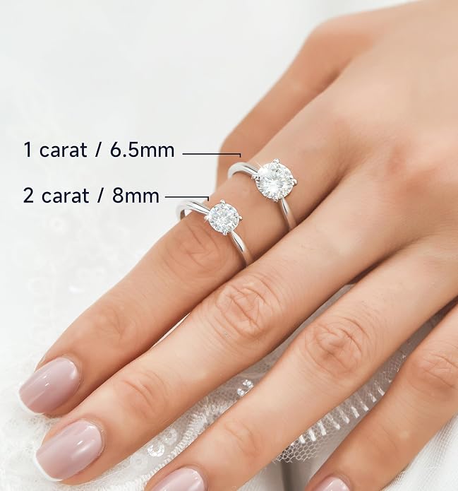 MomentWish Engagement Ring for Women, 1-2 Carats Moissanite Rromise Ring, D Color VVS1 Moissanite Wedding Ring 925 Sterling Silver Solitaire Rings