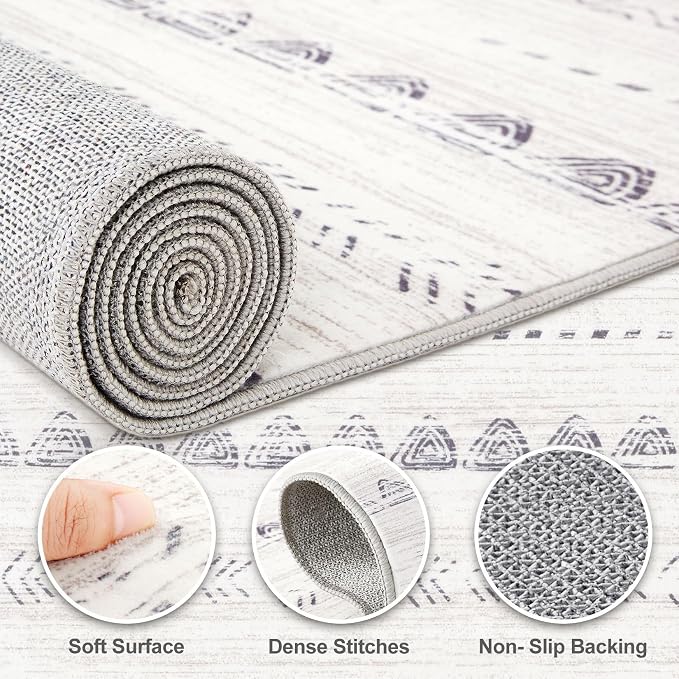 Nakagishi 8x11 Area Rugs Living Room: Washable Boho Large Neutral Soft Farmhouse Rug Stain Resistant Modern Moroccan Non-Slip Indoor Carpet for Bedroom Nursery Kids Playroom Office Dining Room- Gray
