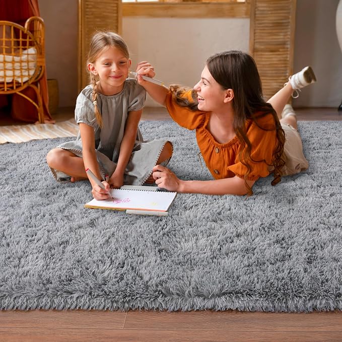 Dssimo Grey Rug 8x10 for Living Room Thick Fluffy | Ultra-Soft Plush Large Area Rugs Non-Slip Carpet for Bedroom, Nursery, Kids, Girl, Boy, Big, Fuzzy, Shaggy, Home Decor