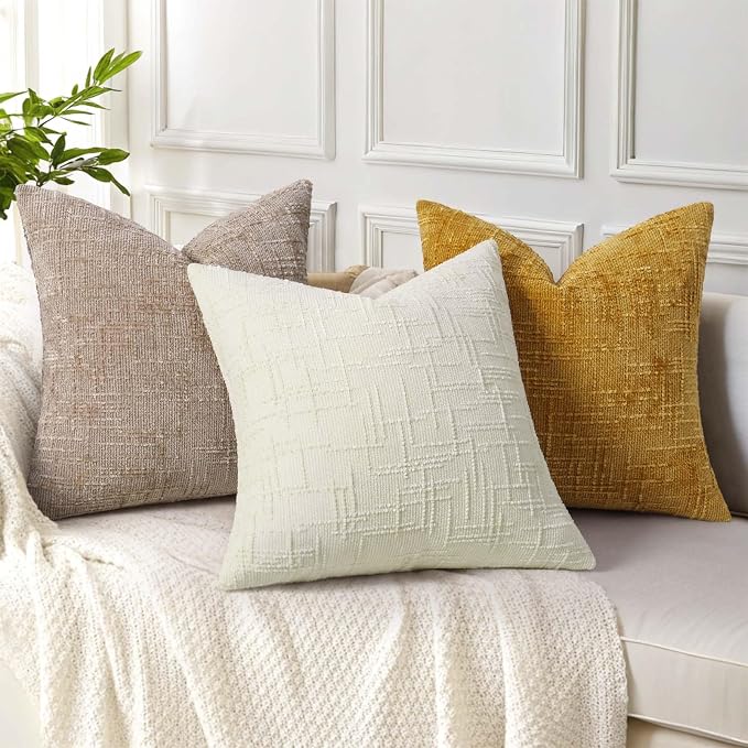 decorUhome Textured Chenille Throw Pillow Covers 12x20 Set of 2 Oatmeal | Fall Modern Farmhouse Soft Cozy Slubby Couch Pillow Cases Boho Decorative Pillow Cases for Bed Sofa Living Room Home Decor