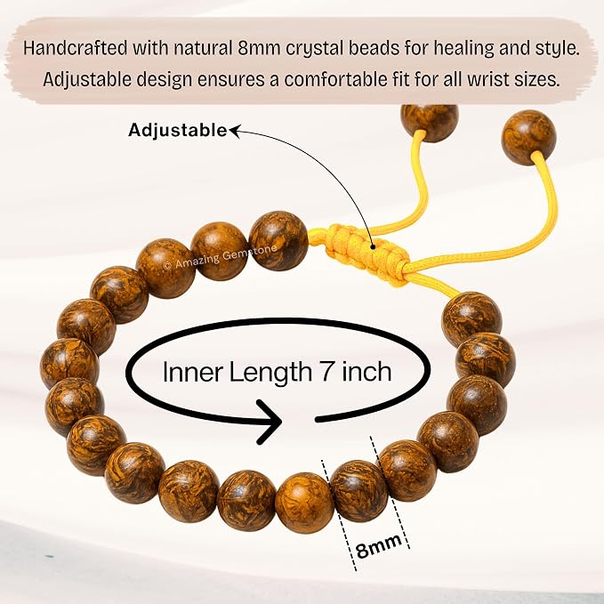 Amazing Gemstone Mariyam Jasper Bracelet for Women Men's Gifts - Protection Healing Crystal Bracelet - 8mm Gemstones Beaded Adjustable Bracelet Pulseras para Hombres Mujer Stocking Stuffers