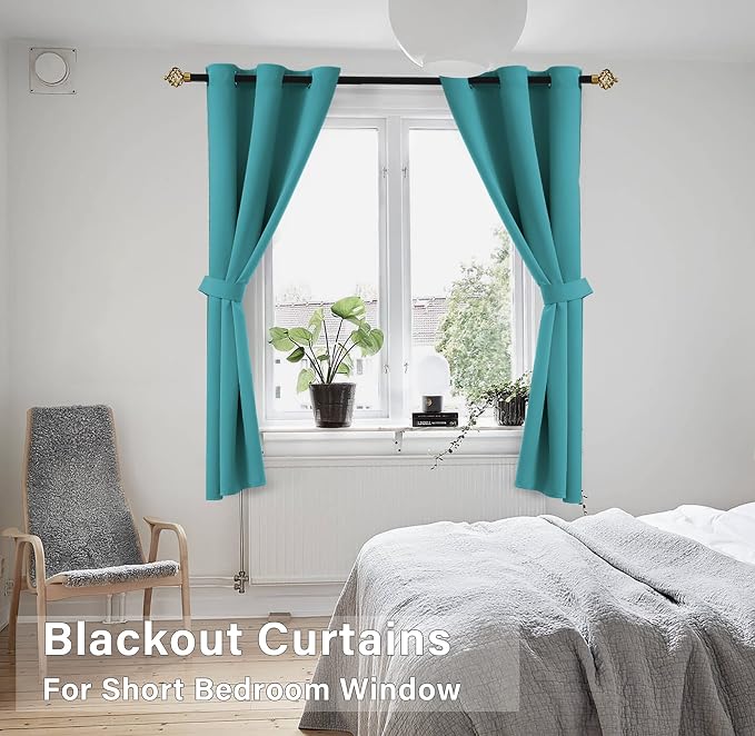 KOUFALL Teal Half Curtains for Window Kitchen Coastal Beach Themed Short Blackout Small Curtains for Bathroom 34 x 45 Inch Length 2 Pieces