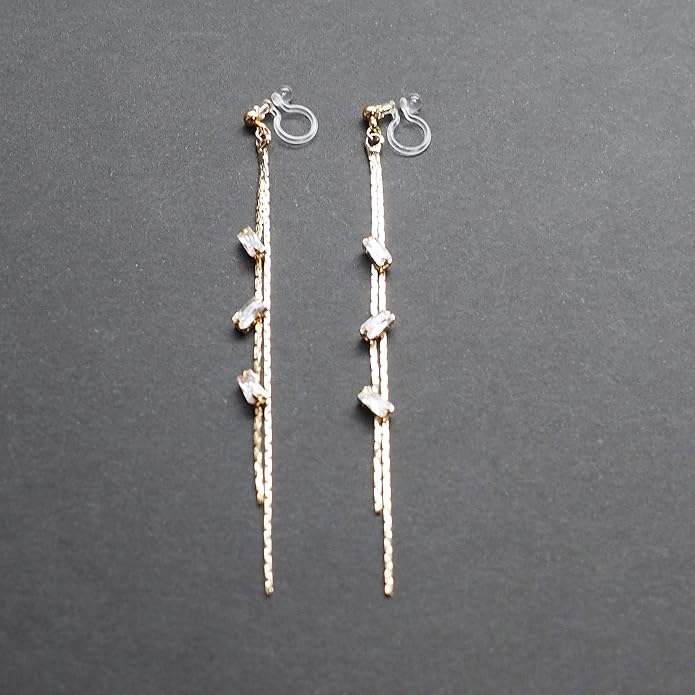Comfortable Stick Invisible Clip On Earrings Gold Dangle Long Waved Threader Bar Clip-On Non Pierced Earrings Silver For Women,…