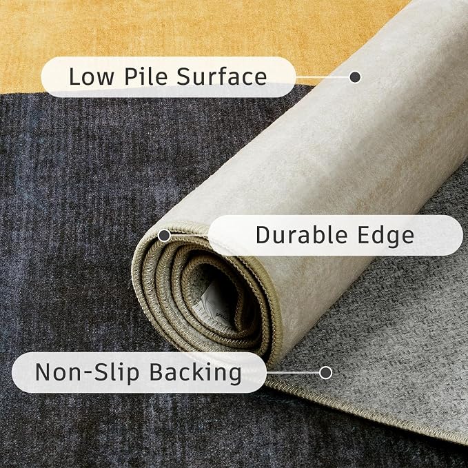 DCX Abstract Machine Washable 10x12 Rug, Mid Century Modern Rug for Living Room, Soft Low Pile Non Slip Carpet, Kid & Pet Friendly Stain Resistant Rug for Bedroom Dining Room Office, Blue & Yellow