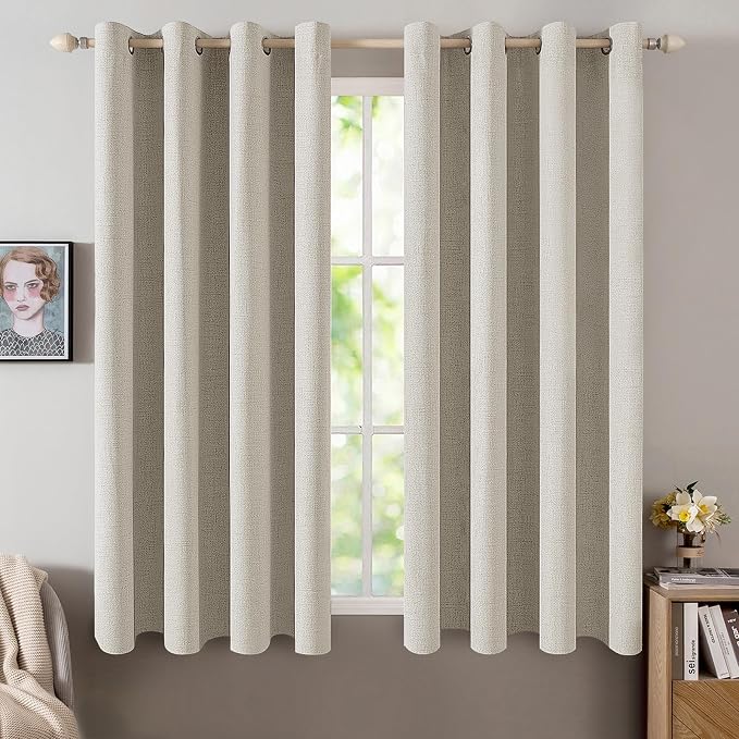MIULEE Linen Curtains for Bedroom 100% Blackout Thermal Insulated Cobblestone Grommet Room Darkening Curtains & Drapes for Living Room 52 x 54 Inch (2 Panels)