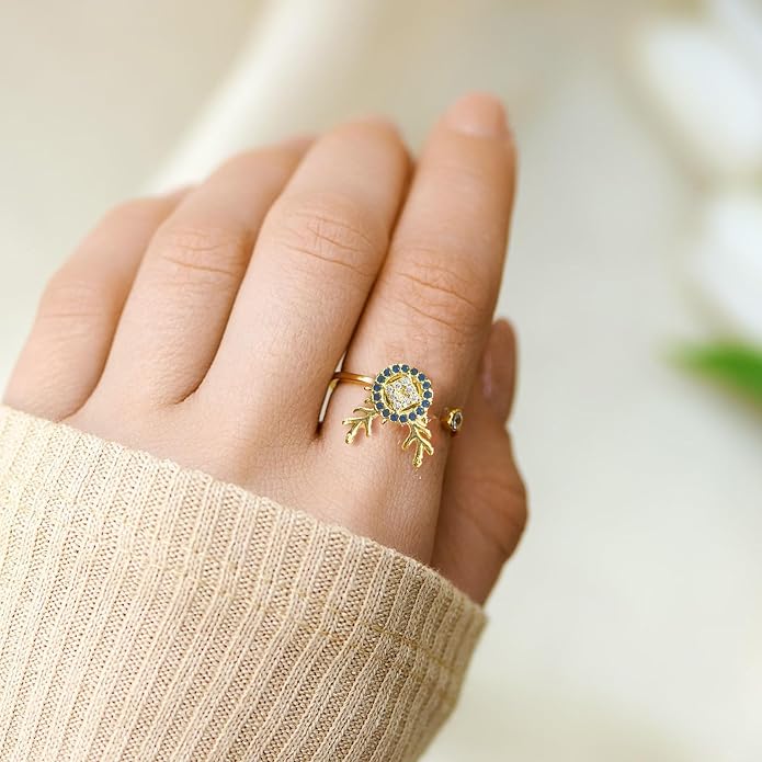 Sunflower Fidget Ring for Women Spinning Rings Adjustable Anxiety Ring for Teens Birthday Gift for Daughter Mom You Are My Sunshine Spinner Rings