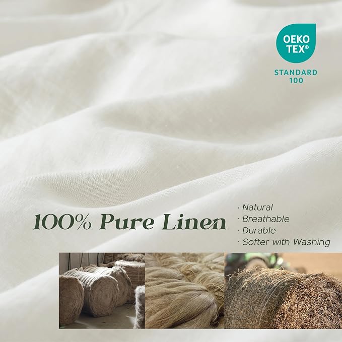 Simple&Opulence 100% Linen Duvet Cover Set, 3 PCS Natural French Flax White Duvet Cover Full Size, Breathable Soft Comfy Linen Bedding Comforter Cover with 2 Pillowcases(White, 78"x86")