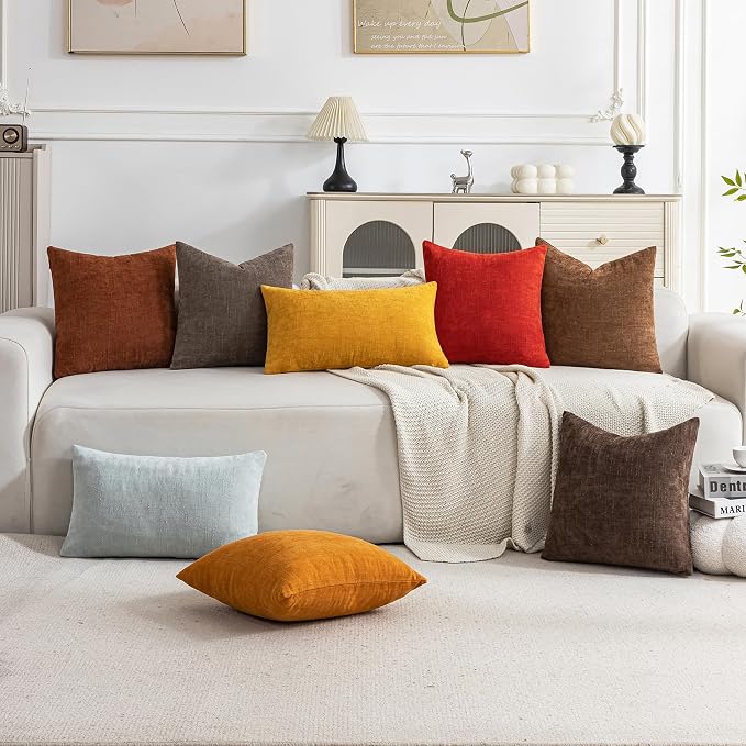 Set of 4 Soft Textured Decorative Throw Pillow Covers 20x20 Inch Cozy Farmhouse Cushion Cover Square Accent Pillow Cases for Bed Couch Sofa Living Room, Red