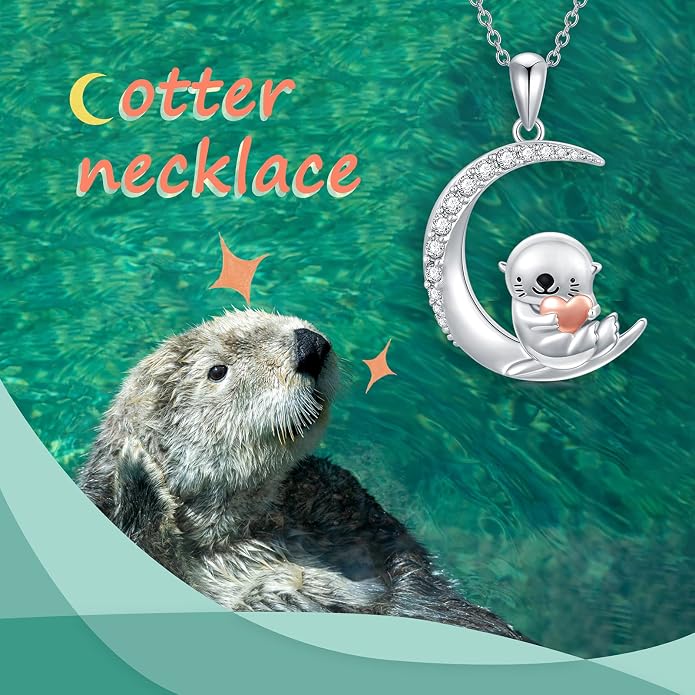 PROESS Animal Birthstone Necklace 925 Sterling Silver Otter/Axolotl/Hippo/Elephant/Dachshund/Monkey/Red Panda Pendant Necklace Animal Birthstone Jewelry Gifts for Women
