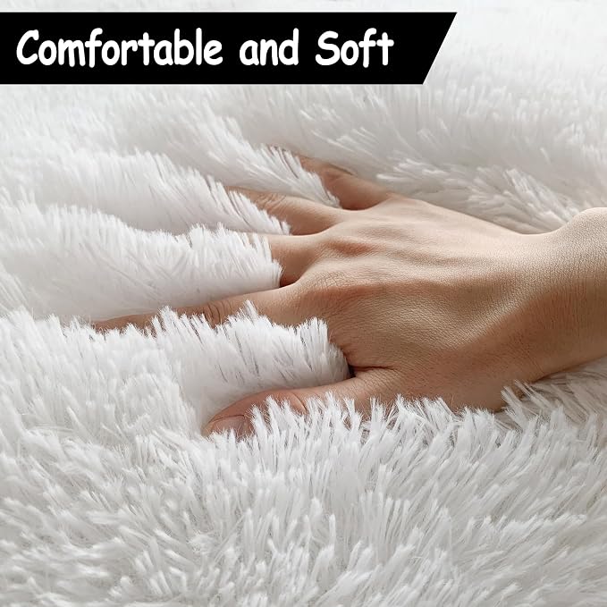 White Fluffy Runner Rugs for Bedroom Living Room Soft Shag Rug 2x8 Feet Plush Carpet Non Slip for Nursery Dorm, Fuzzy Bedside Rug Hallway for Kids Boys Girls Room Home Decor